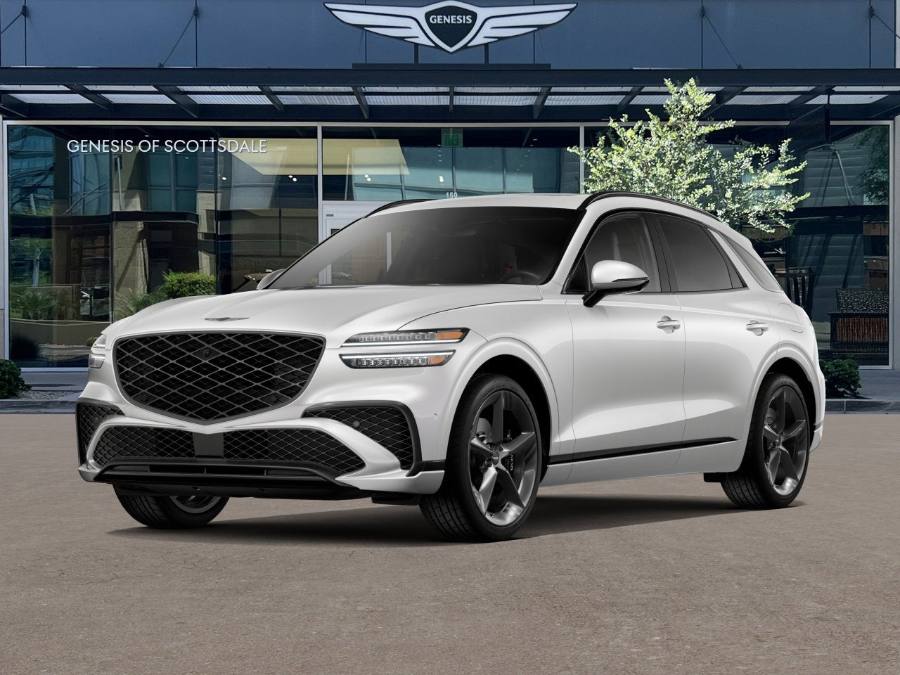 2026 Genesis GV70 3.5T SPORT PRESTIGE in Uyuni White — front three-quarter view