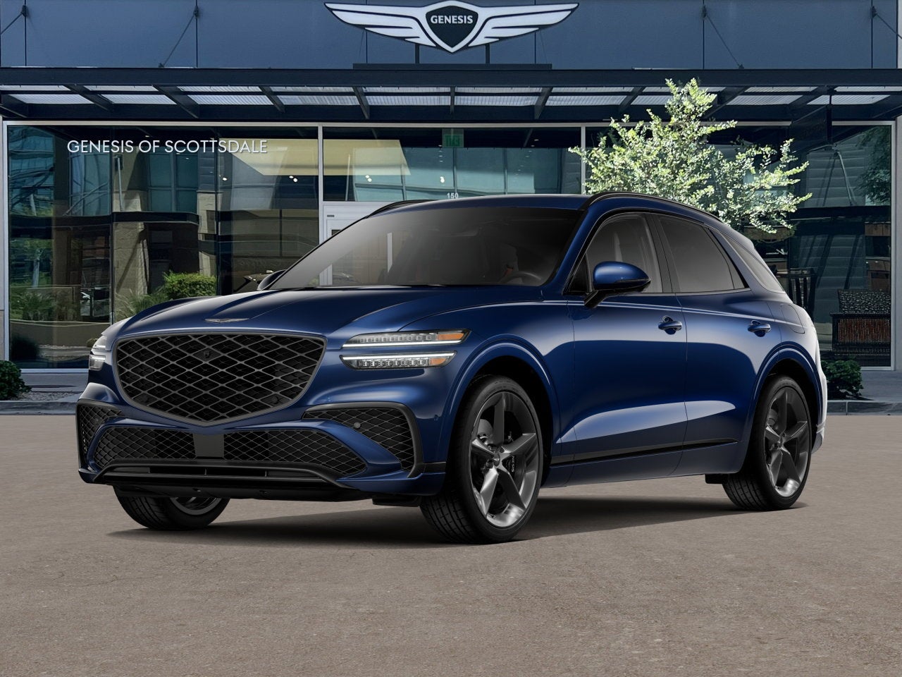 2026 Genesis GV70 3.5T SPORT PRESTIGE in Capri Blue — front three-quarter view