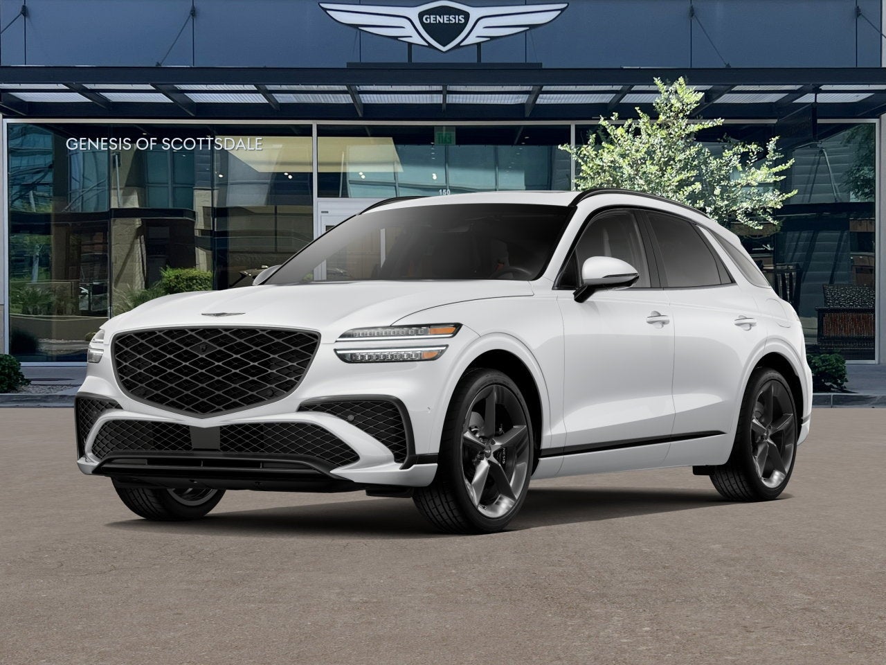 2026 Genesis GV70 3.5T SPORT PRESTIGE in Alta White — front three-quarter view