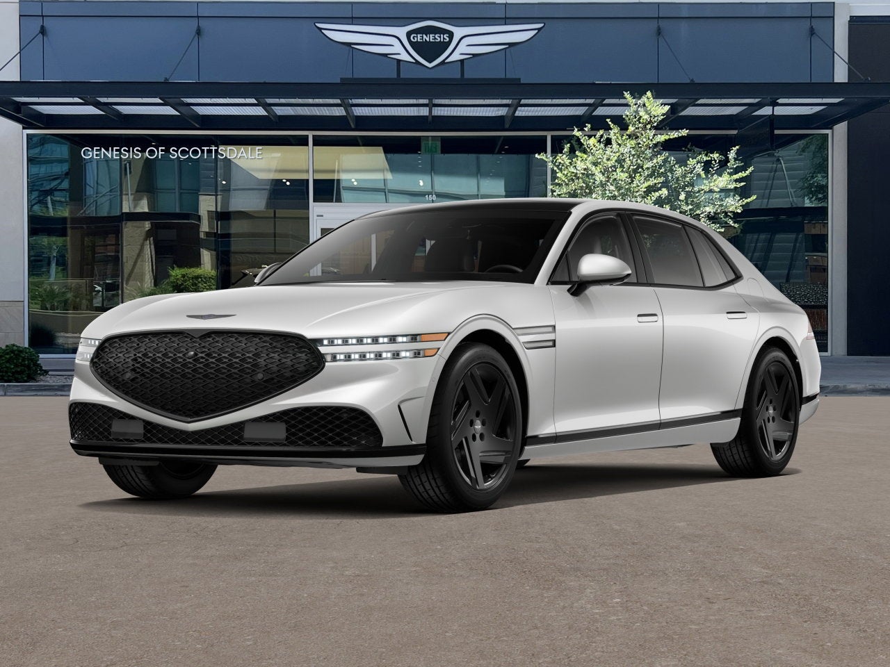 2026 Genesis G90 3.5T E-SC MHEV PRESTIGE BLACK in Uyuni White — front three-quarter view