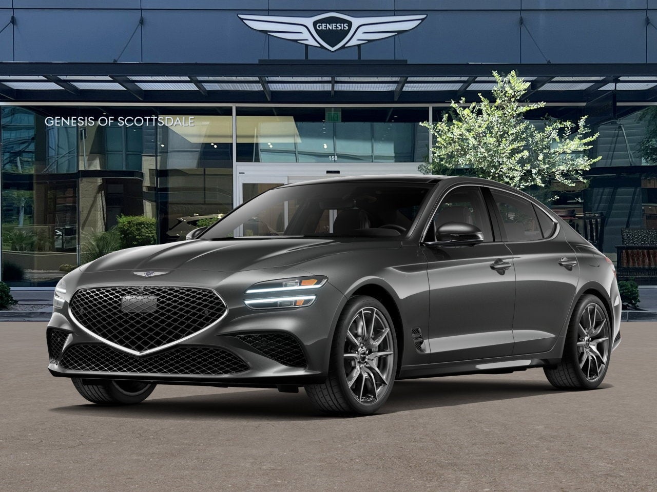 2026 Genesis G70 2.5T PRESTIGE in Makalu Gray — front three-quarter view