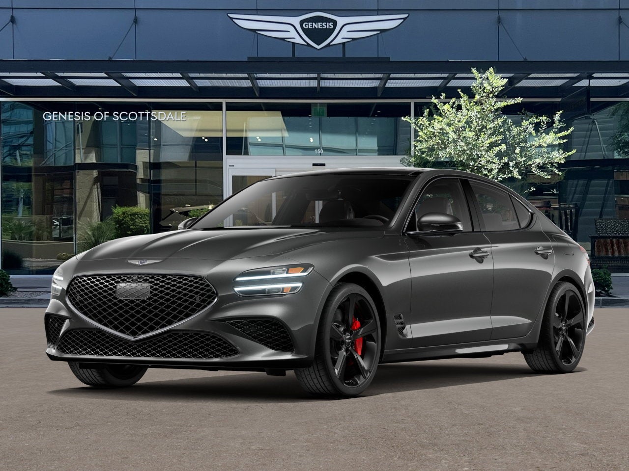 2026 Genesis G70 3.3T SPORT PRESTIGE in Makalu Gray — front three-quarter view