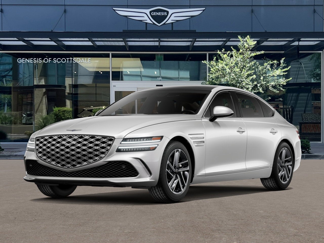 2027 Genesis G80 2.5T Advanced in Uyuni White — front three-quarter view