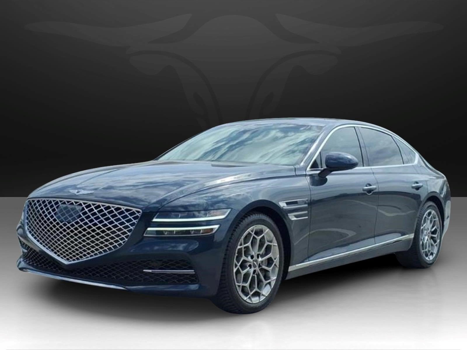 2022 Genesis G80 2.5T in Tasman Blue — front three-quarter view