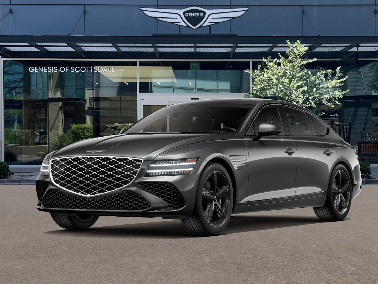 2026 Genesis G80 2.5T SPORT PRESTIGE in Makalu Gray — front three-quarter view