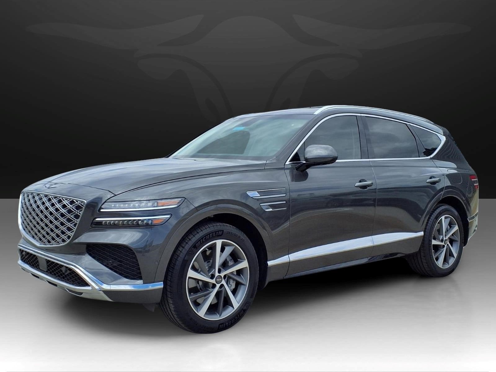 2026 Genesis GV80 2.5T Advanced in Makalu Gray — front three-quarter view