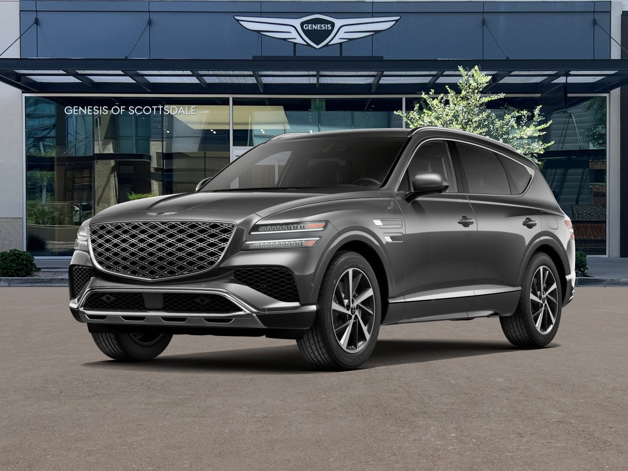 2026 Genesis GV80 2.5T ADVANCED in Makalu Gray — front three-quarter view