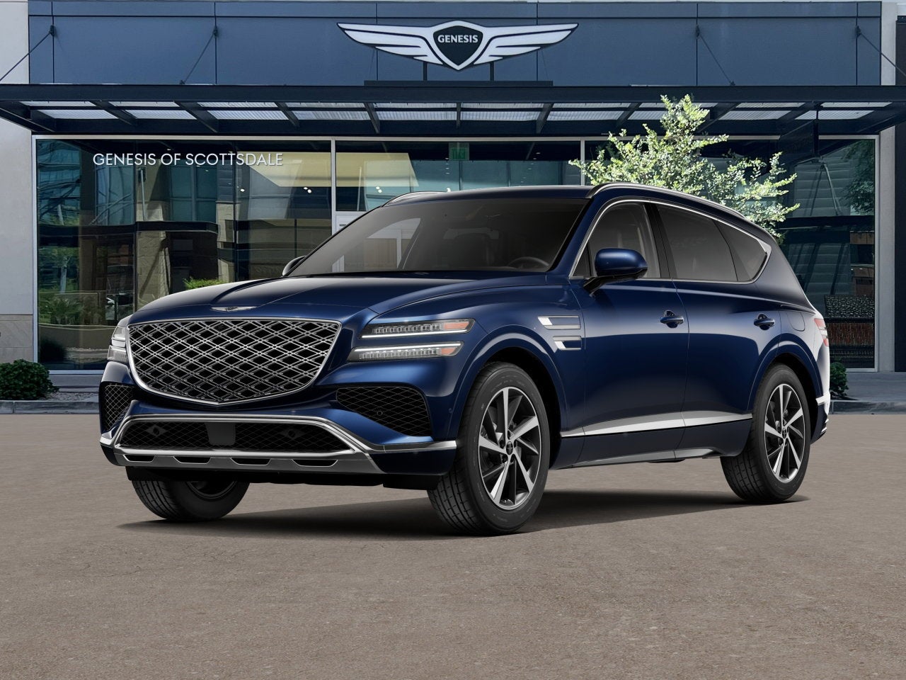 2026 Genesis GV80 3.5T ADVANCED in Capri Blue — front three-quarter view