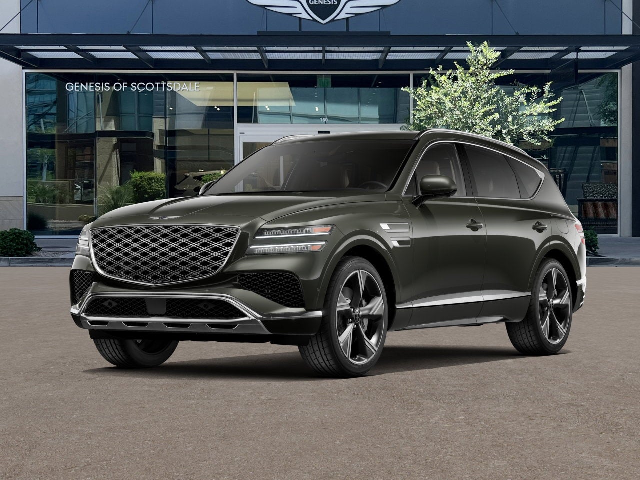 2026 Genesis GV80 3.5T PRESTIGE in Storr Green — front three-quarter view