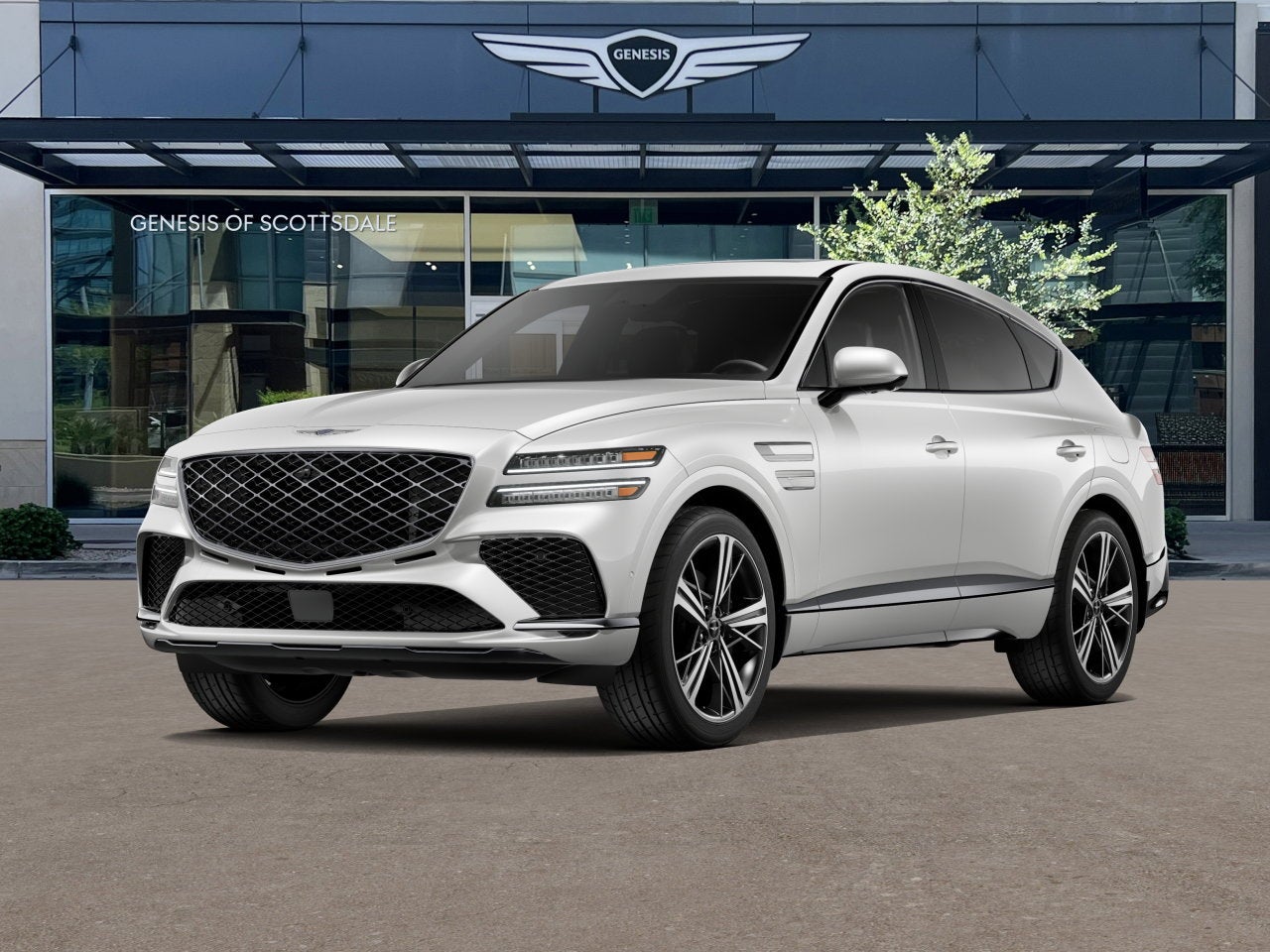 2026 Genesis GV80 Coupe 3.5T E-SC MHEV in Uyuni White — front three-quarter view