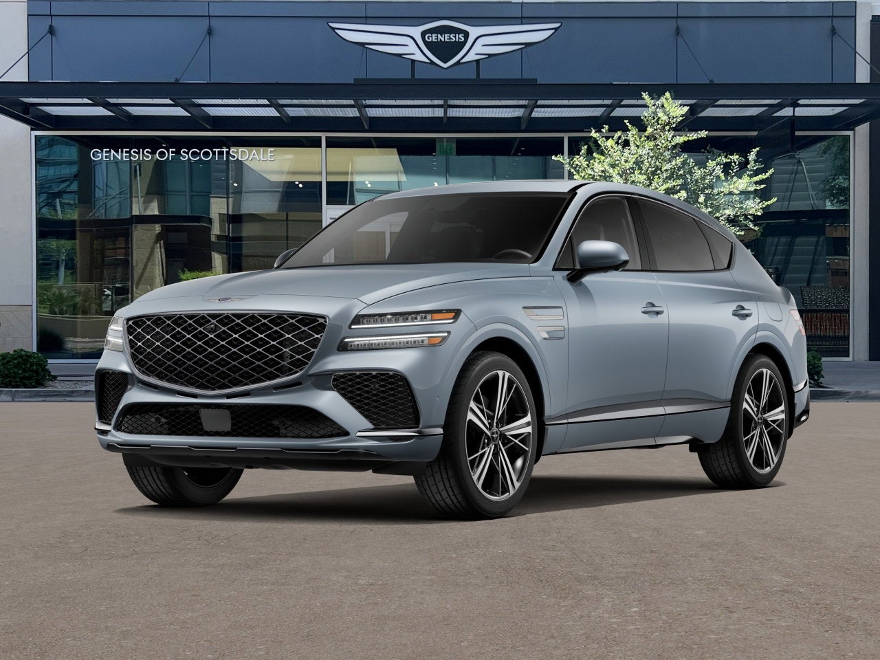 2026 Genesis GV80 Coupe 3.5T E-SC MHEV in Bering Blue — front three-quarter view